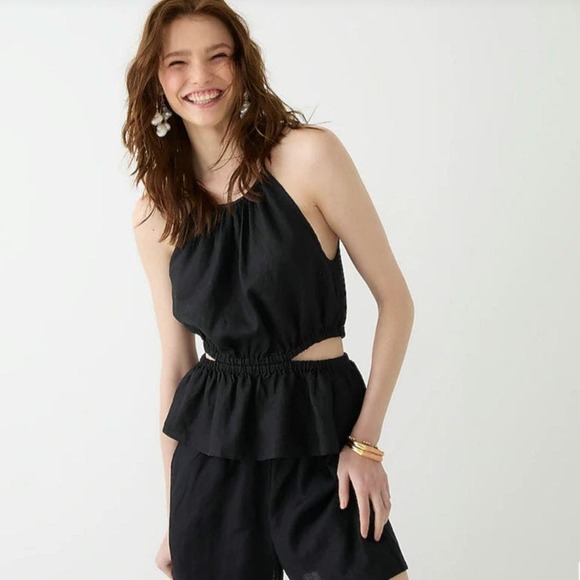 J. Crew Black Cutout Linen Tank Top Size Medium - Picture 1 of 7